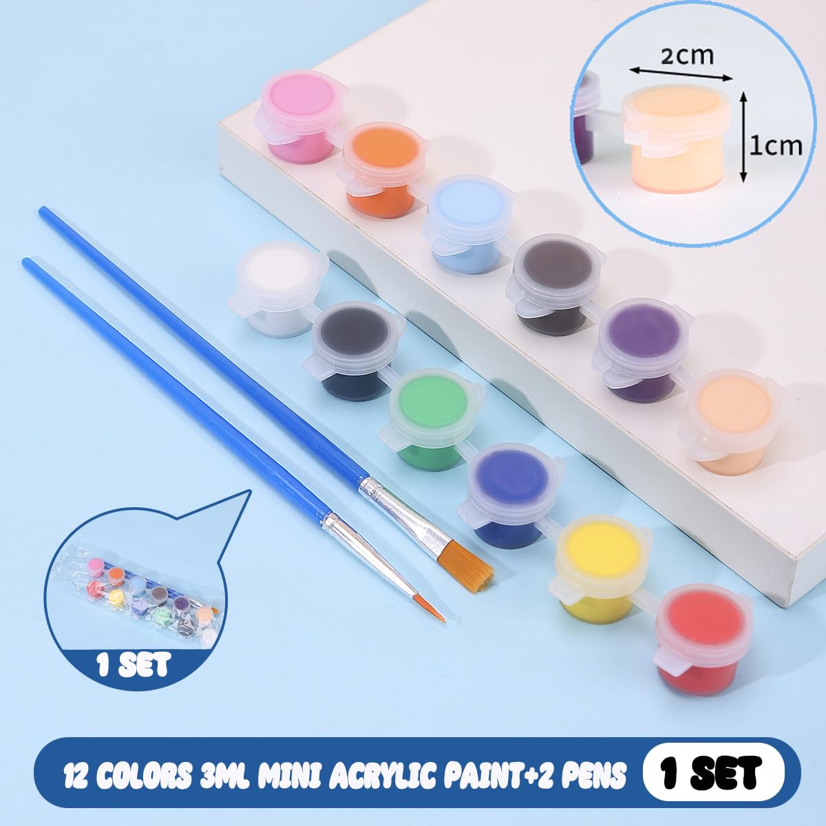 20 Pack Mini Acrylic Paint Set, 12 Colors Washable Paint Strips for Kids & Adults - Includes 40 Brushes (20 Flat + 20 Pointed), 280 PCS kids Paint Kits for Easter Eggs, Birthday, Classroom Party