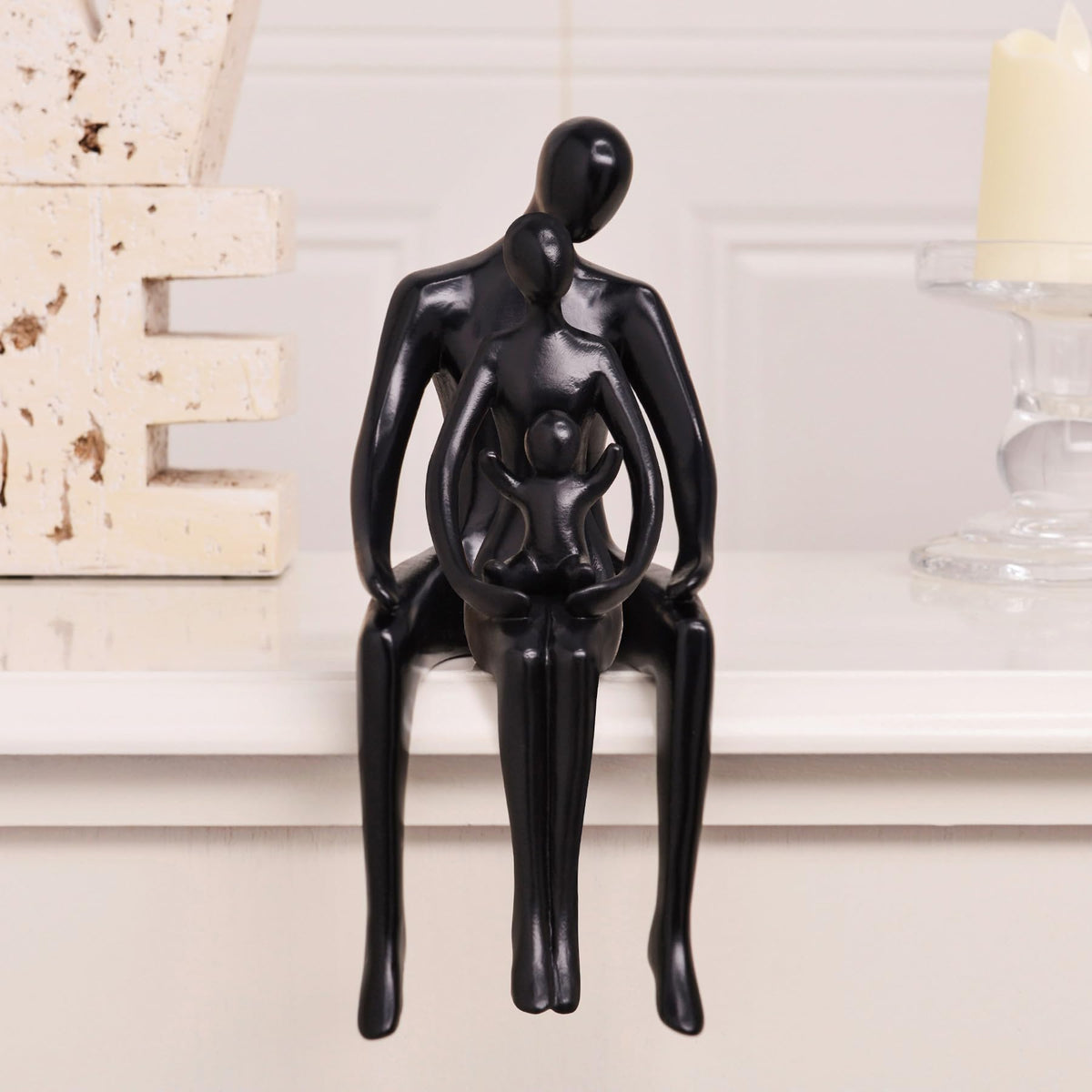 Quoowiit Black Bookshelf Decor Family Sculpture, Abstract Art Ornament Coffee Table Decor, Modern Aesthetic Family Figurine Decoration for Home Office Shelf Table Desk Living Room Set of 3