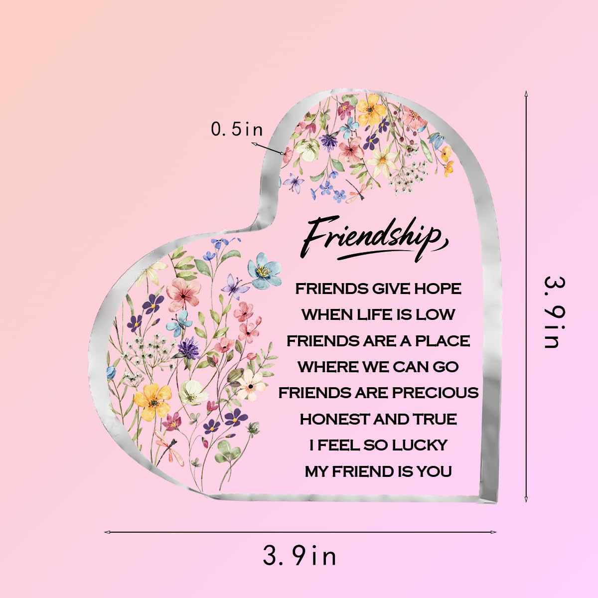Friendship Gifts for Women, 0.5 Thickness Acrylic Heart Plaque - Best Friend Birthday Gift for Her, Sister Work Bestie Gifts, Thanksgiving & Cheer Up Decorative Sign Keepsake
