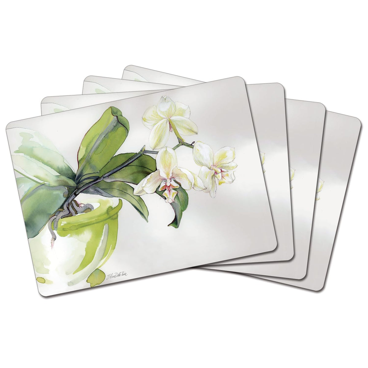Cala Home White Orchid Premium Decorative Hardboard Tabletop Placemats 4-Pack Manufactured in The USA Heat Tolerant and Easily Wipes Clean
