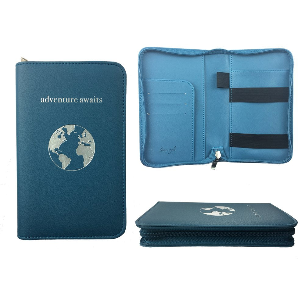 Phone Charging Passport Holder with Removable Fast Charging Power Bank that holds money, cards, phone, travel docs- RFID Blocking - Compatible with All Phones - Travel Accessories (Cerulean)