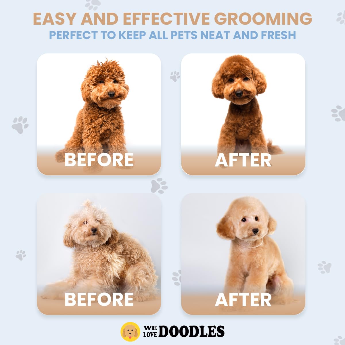 We Love Doodles Dog Gloves Wipes & Dog Slicker Brush Bundle - Pet Bathing Wipes for Dogs, Paws, Face, Body, Ears - Pet Grooming Detangler Pin Dog Brush, Goldendoodle Long Pin Brush for Dematting