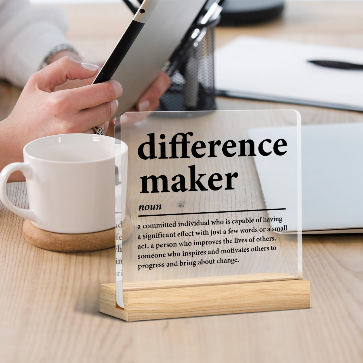 Difference Maker Gifts for Teacher Coach Mentor Boss Leader, Thank You Appreciation Gifts for Coworkers Employee Staff Women Men Motivational Office Desk Decor Cubicle Acrylic Sign, 4 x 4 Inches