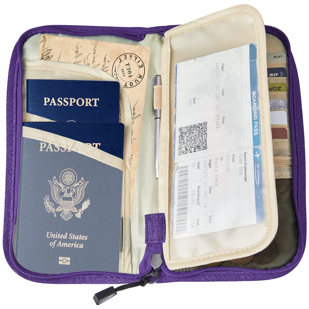 ZOPPEN Unisex Passport Wallet, Purple, Lightweight, Spacious, Scan Proof, Rfid Blocking, with Removable Keychain