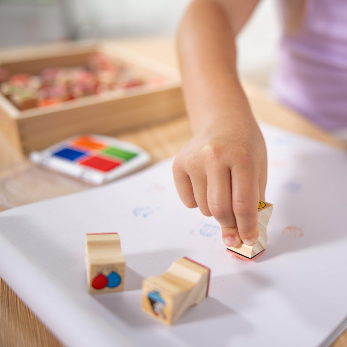 Melissa & Doug Wooden Stamp Set, Favorite Things - 26 Wooden Stamps, 4-Color Stamp Pad