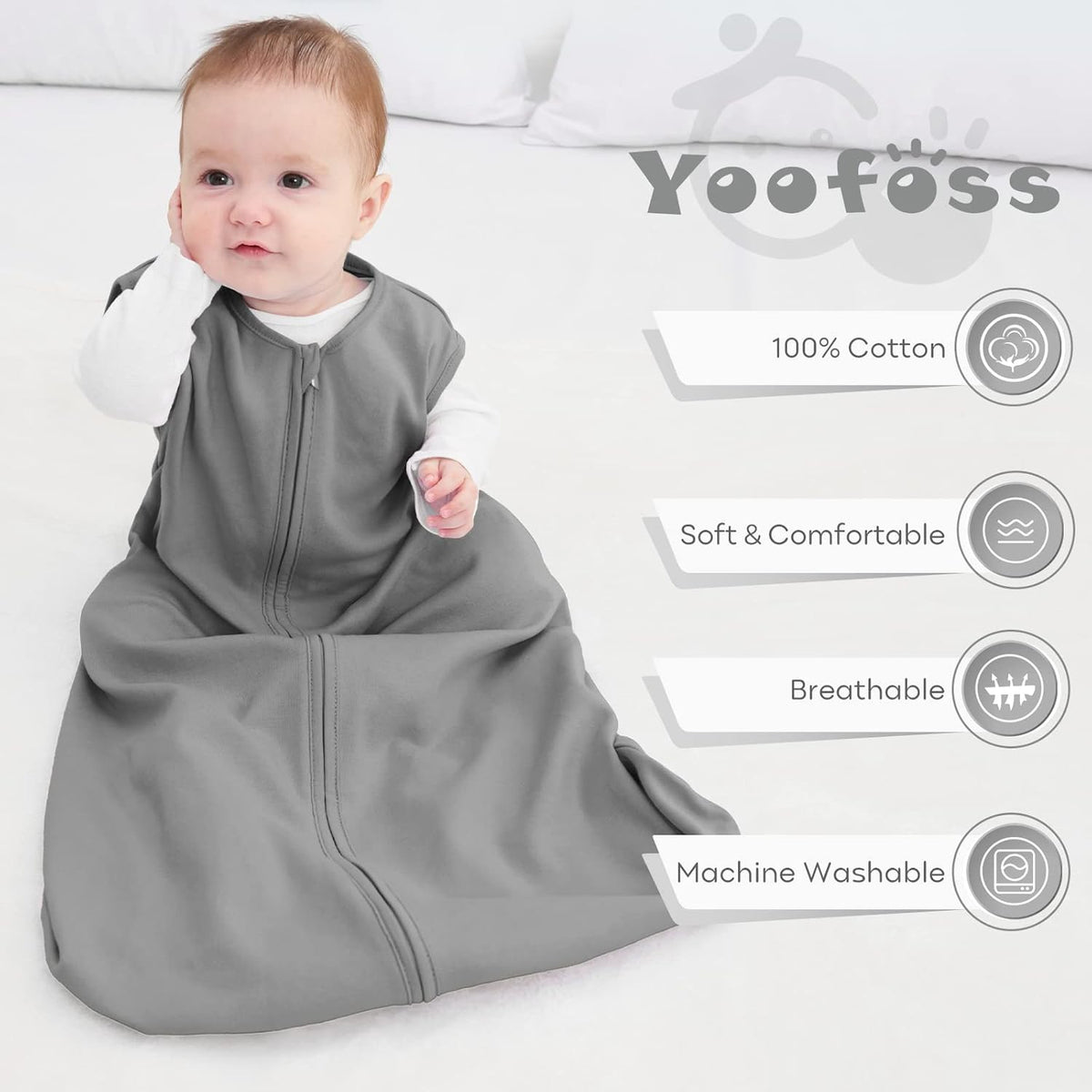 Yoofoss Baby Sleep Sack - 100% Organic Cotton Wearable Blanket for 6-12 Months | 3-Pack Soft Lightweight Design