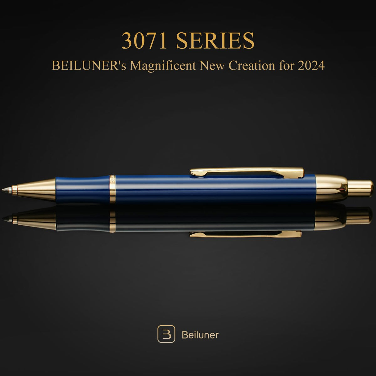 BEILUNER Luxury Gel Pen with 24K Gold Electroplating Finish, Blue Piano Lacquer, Luxury Grade Craftsmanship, Best Gel Pen Gift Set for Men and Women