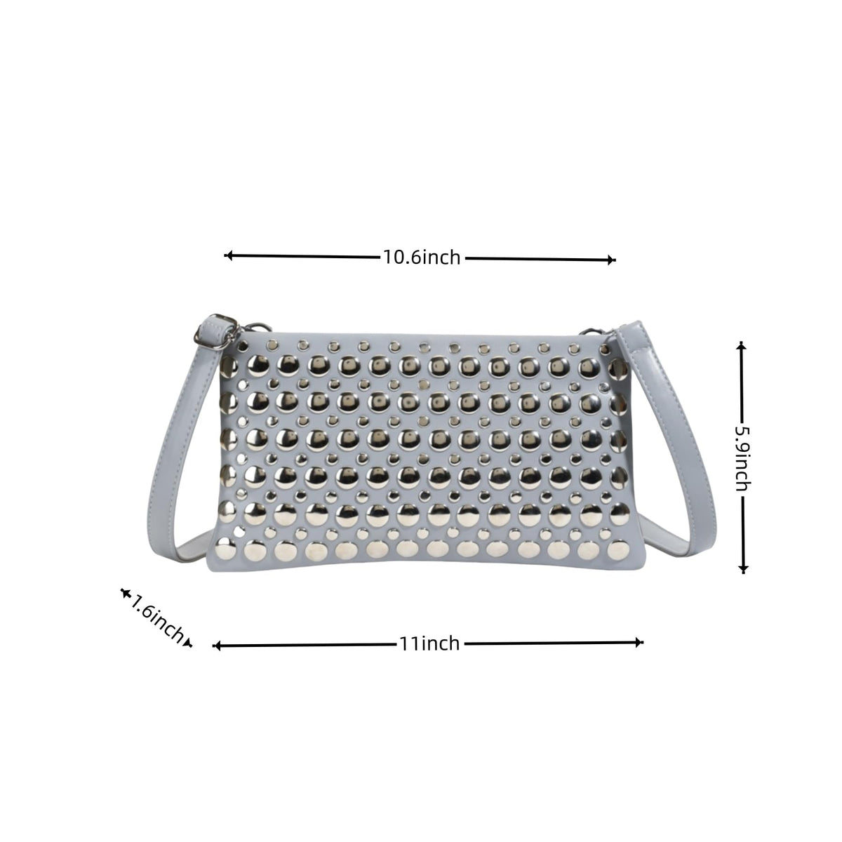 WIGUYUN Women Rivet Envelope Clutch Bag Purse Fashion Faux Leather Studded Crossbody Bag Evening Handbag for Ladies,Grey