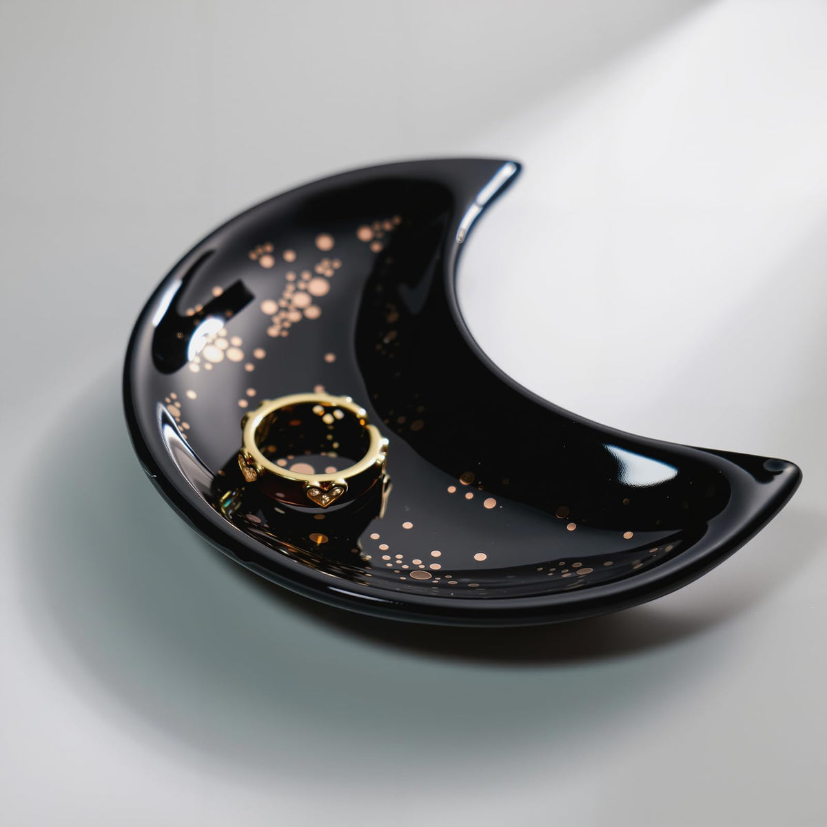 Yanluxr Black Moon Jewelry Dish, Decorative Ceramic Trinket Tray for Rings Earrings Necklaces, Birthday Christmas Gift for Women