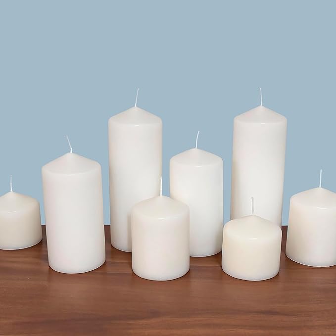 Stonebriar 3 Pack Tall 3 x 4 Inch 35 Hour Long Burning Unscented White Wax Pillar Candles