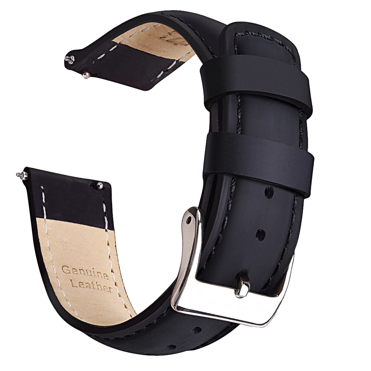 Ritche Genuine 24mm Leather Watch Band Classic Vintage Quick Realease Watch Bands for Men Women Compatible with Timex Expedition Fossil Seiko Black Watch Strap, White Elephant Gifts, Stocking Stuffers for Men, Father's Day gifts
