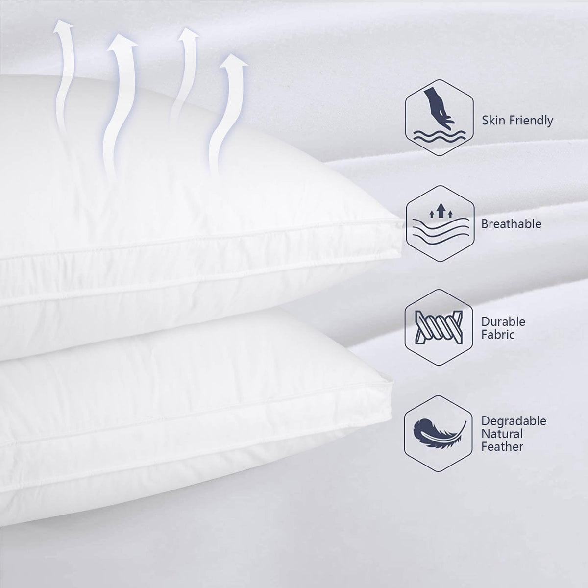 Vendare Down Pillows King Size Set of 2 - Goose Down & Feather Blend 600 Fill Power, 100% Cotton Cover, Hypoallergenic, Hotel Quality Luxury Pillows