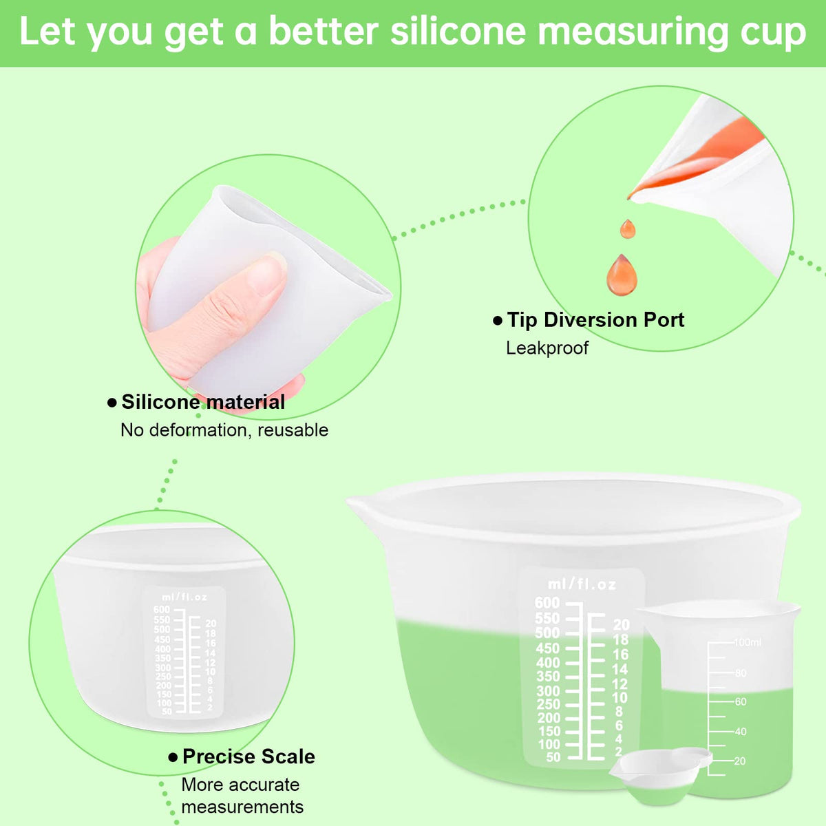 Silicone Measuring Cups for Resin Supplies - Kit with 600ml & 100ml Mixing Cups and Tools for Molds, Epoxy, Cooking, Casting Moulds, Jewelry Making