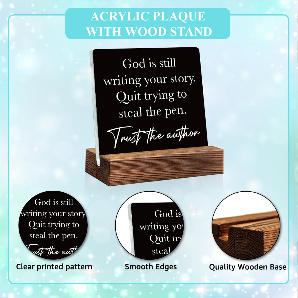 ERHACHAIJIA God Is Still Writing Your Story Acrylic Desk Sign, Funny Bible Verse Office Home Accessories Desk Decor Plaques, Inspirational Signs Gifts for Friends Coworker, Christian Room D?or Gifts