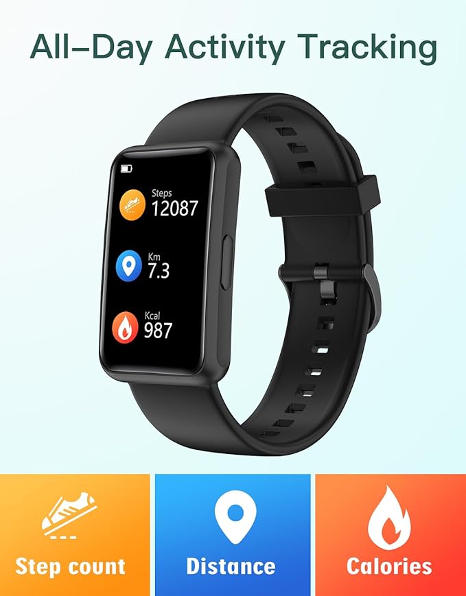 HUAKUA Fitness Tracker No Bluetooth No APP No Phone Needed, Fitness Watch for Men Women Parents IP68 Waterproof with Full Touch Screen Steps Calories Counter Sleep Tracker Alarm Clocks (Black)