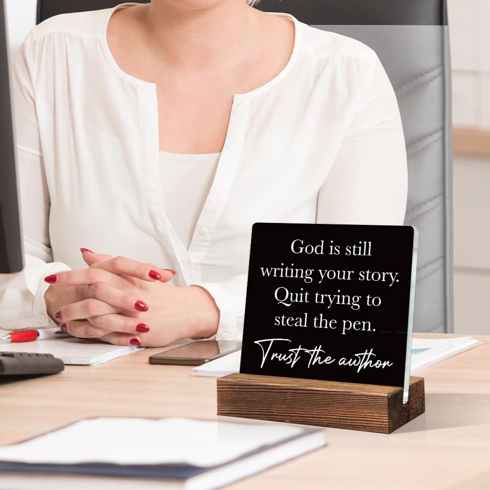 ERHACHAIJIA God Is Still Writing Your Story Acrylic Desk Sign, Funny Bible Verse Office Home Accessories Desk Decor Plaques, Inspirational Signs Gifts for Friends Coworker, Christian Room D?or Gifts
