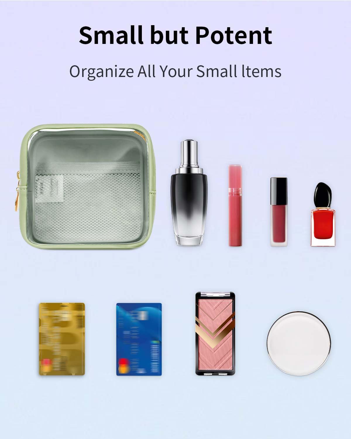 Wandering Nature Clear Makeup Bag for Purse Mini Make up Cute Cosmetic Bag Pouch for Women with Slip-in Pockets Travel Toiletry Essentials Eco Vegan Leather Organizer Bags(Patent Pending)