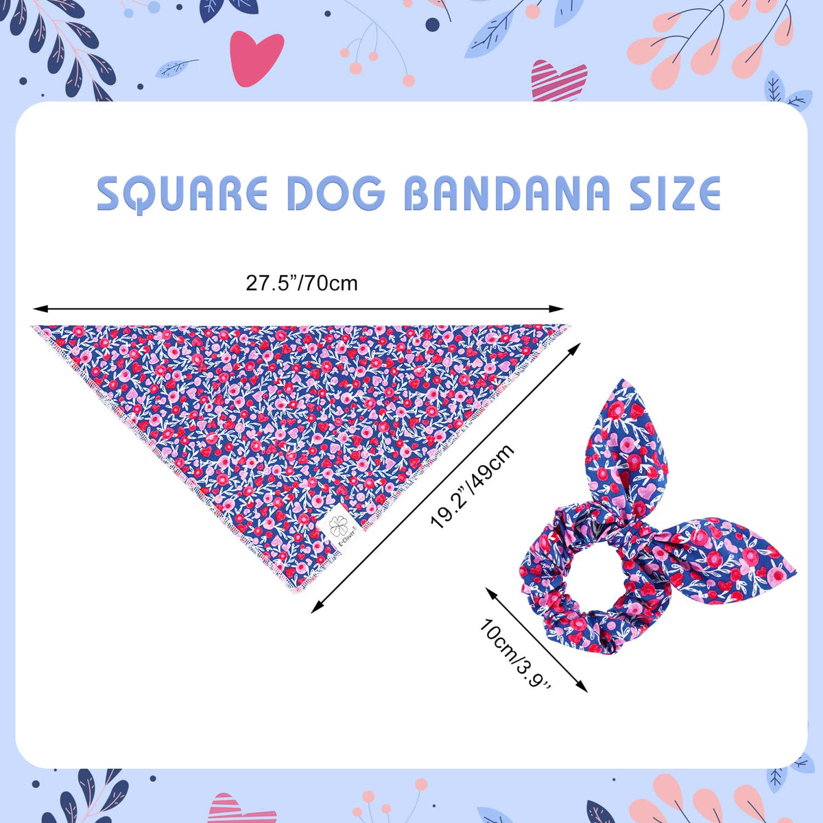 E-Clover Cute Girl Dog Bandanas & Matching Scrunchie Set Heart Dog Bandana Scarf with Bow Hair Ties for Medium Large Dogs Pet Owner Mom Gifts Pink Floral