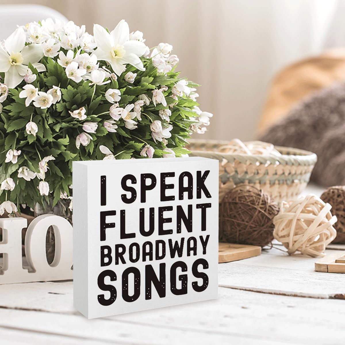 Musical Lover Actor Gift I Speak Fluent Broadway Songs Office Bedroom Room Decor Wooden Box Block Plaque Wood Products Sign for Desk Table Tabletop Decor 5 x 5 inches Tub2205