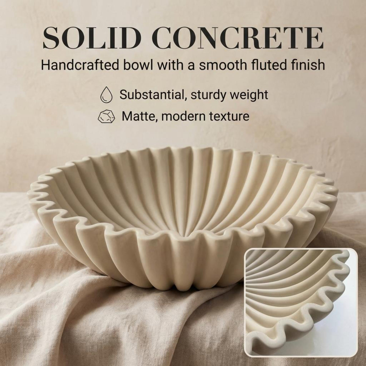 OAKOA Concrete Decorative Bowl - Organic Modern Home Decor Bowl - Decorative Objects - Cement Fruit Bowl - Modern Organic Home Decor