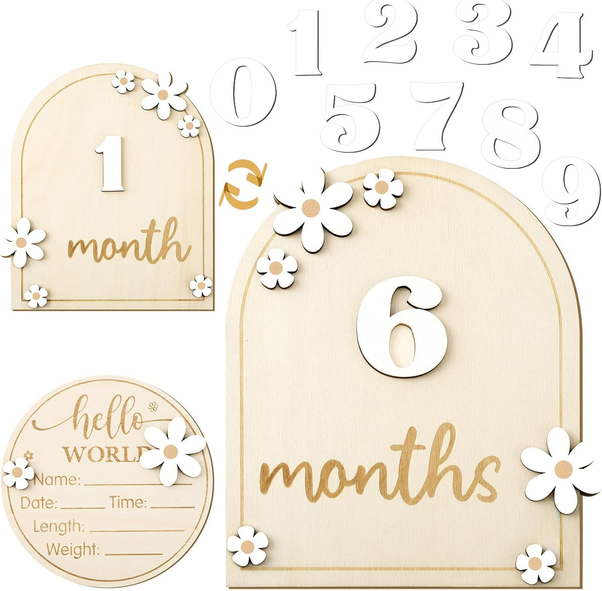 Baby Monthly Milestone Cards with Hello World Newborn Sign, Daisy Baby Milestone Signs Baby Monthly Milestone Wood