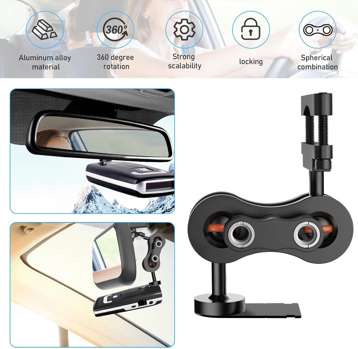 SDSACZMU Max2/ MAX360 Rearview Mirror Radar Detector Mount, Aluminum Rearview Mirror Rod Radar Mount,for Escort Max /
