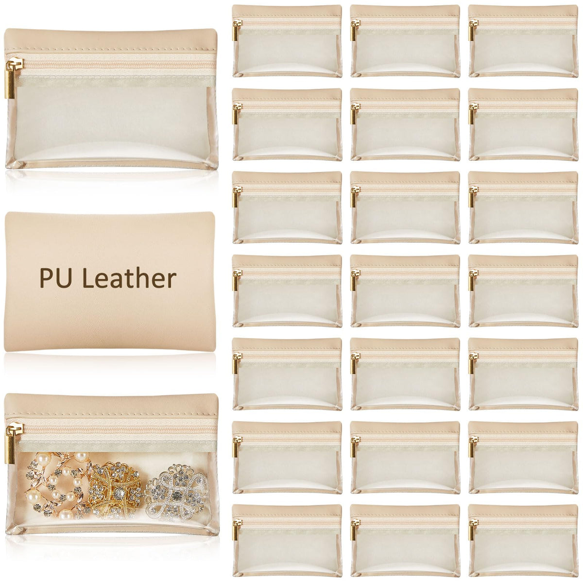 Uiifan 40 Pcs Travel Jewelry Bags Transparent PU Leather Zipper Pocket Rectangle Jewelry Storage Jewelry Organizer Box for Women Gift
