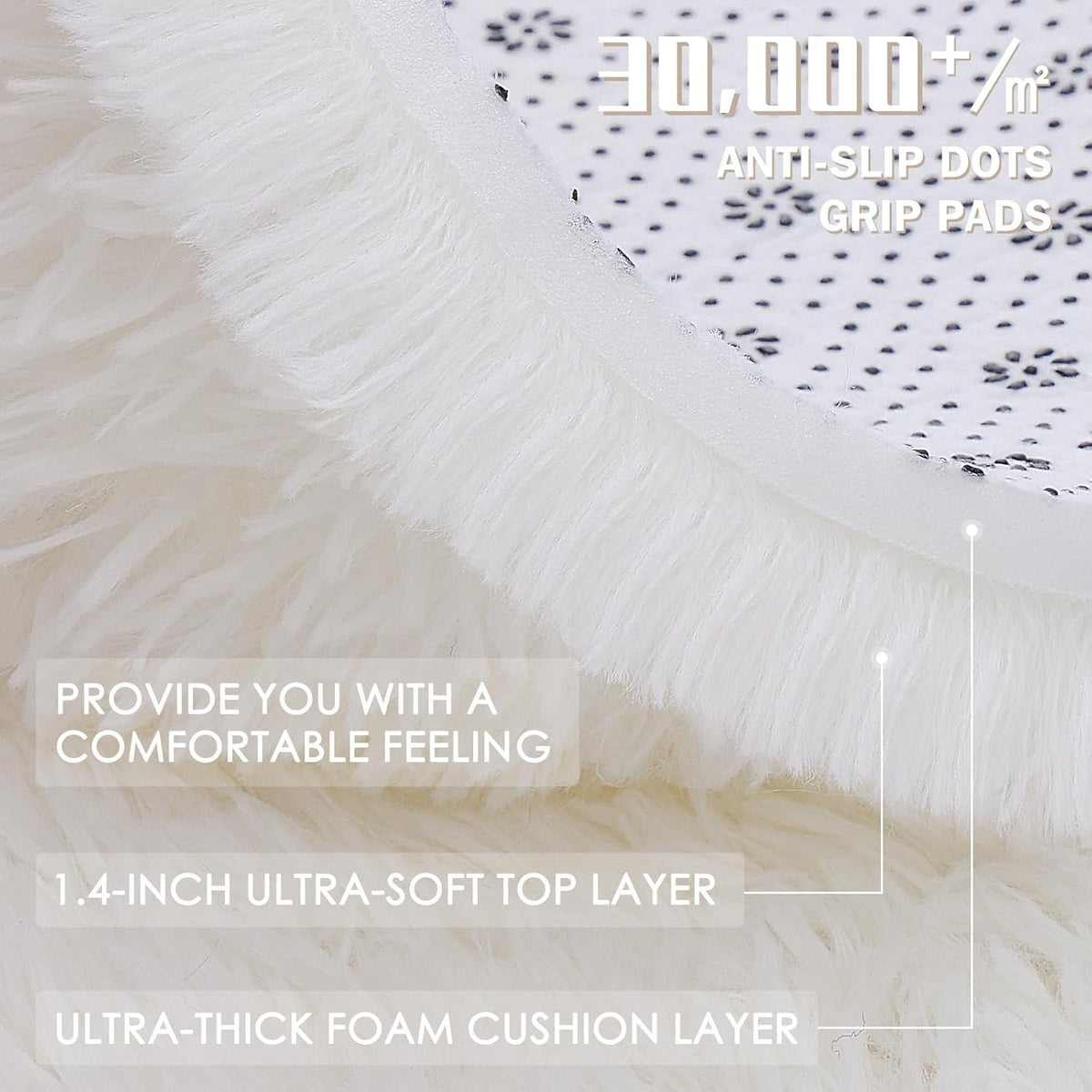 OLANLY 6x6 Area Rug - Soft, Fluffy Shaggy Carpet for Living Room & Bedroom | Machine Washable, Ivory