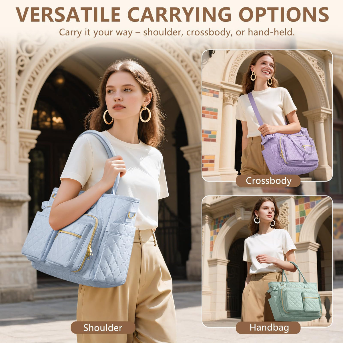 Large Bible Bag with Bible Cover Case for Women, Quilted Church Tote Bag Carrying Case w/Shoulder Strap Bible Study Supplies Journaling Kit Accessories Mothers Day Christian Gift for Women Mom Teacher