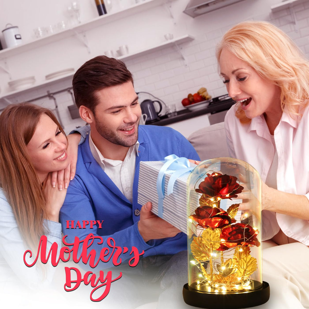 Valentine's Day Gifts for her, Eternal Rose in Glass Dome - Beauty and The Beast Inspired Keepsake, Gifts for Mom/Wife/Grandma, Preserved Roses with LED Light for Birthday/Anniversary
