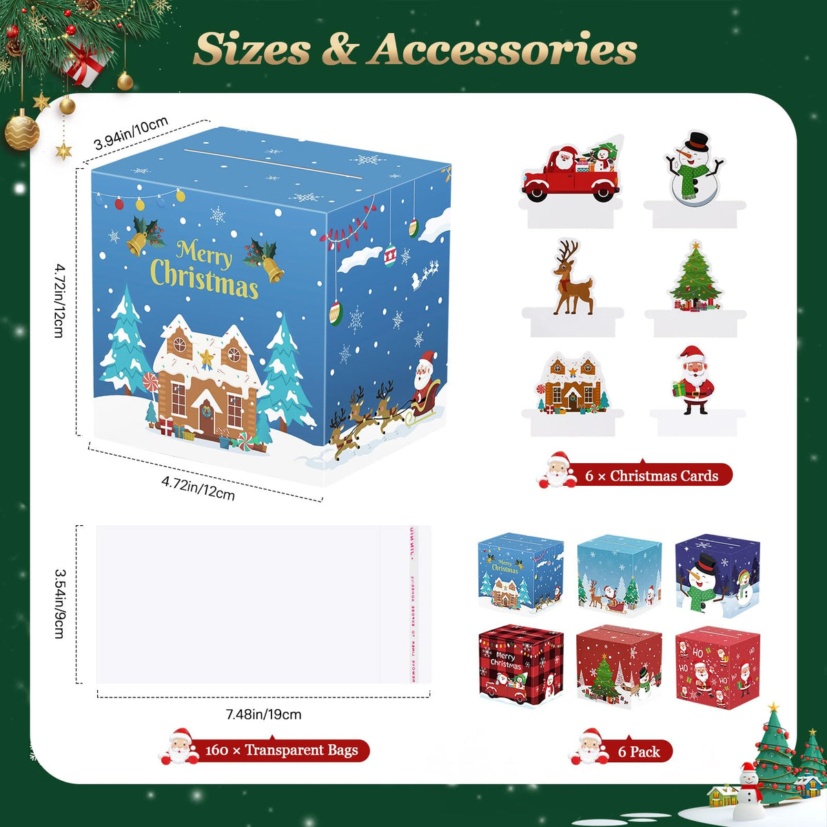 MoKo Christmas Money Box for Cash Gift Pull, 6 Pack Surprise Money Gift Box for Kids Adults with 160 Pcs Transparent Bags, A Fun Way to Give Cash to Girls and Boys, Christmas Decor Ideas, Red and Blue