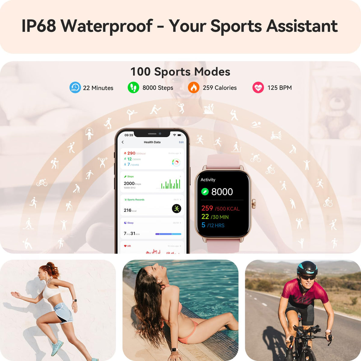 Smart Watch for Women Android & iPhone, Alexa Built-in, IP68 Waterproof Activity Fitness Tracker with Bluetooth Call (Answer/Make), 1.8" Smartwatch with Heart Rate/SpO2/Sleep Monitor, 100+ Sports Mode