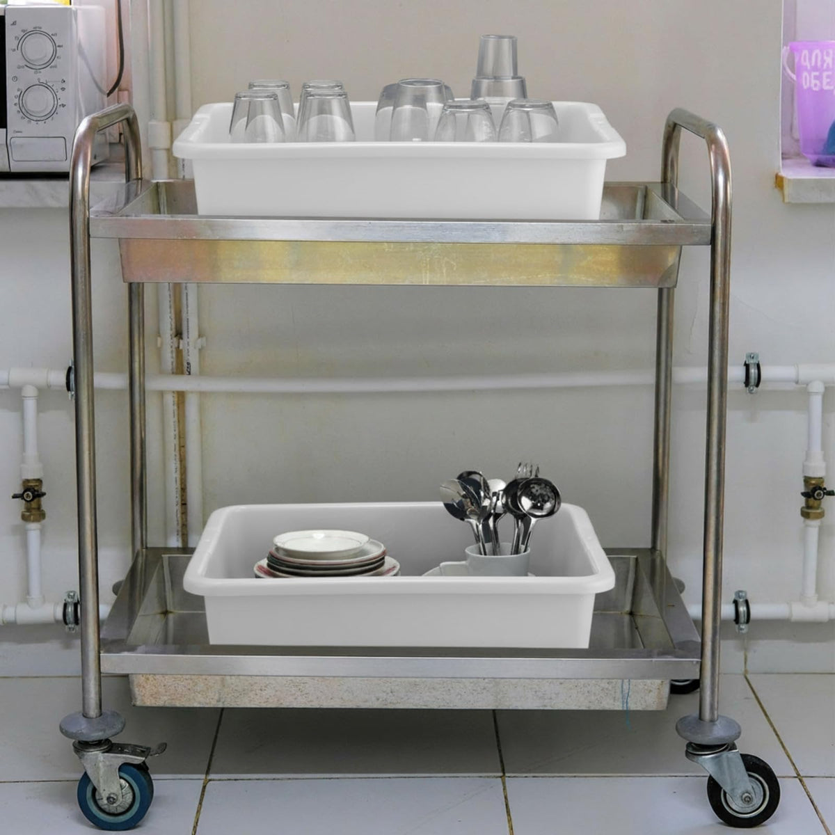 Ziliny 6 Pcs Commercial Bus Tubs 21.1" L x 16.9" w x 6.6" h Large Plastic Tubs Heavy Duty Wash Basin Tote Box for Restaurant Home Hotel Kitchen Organization Storage(White)