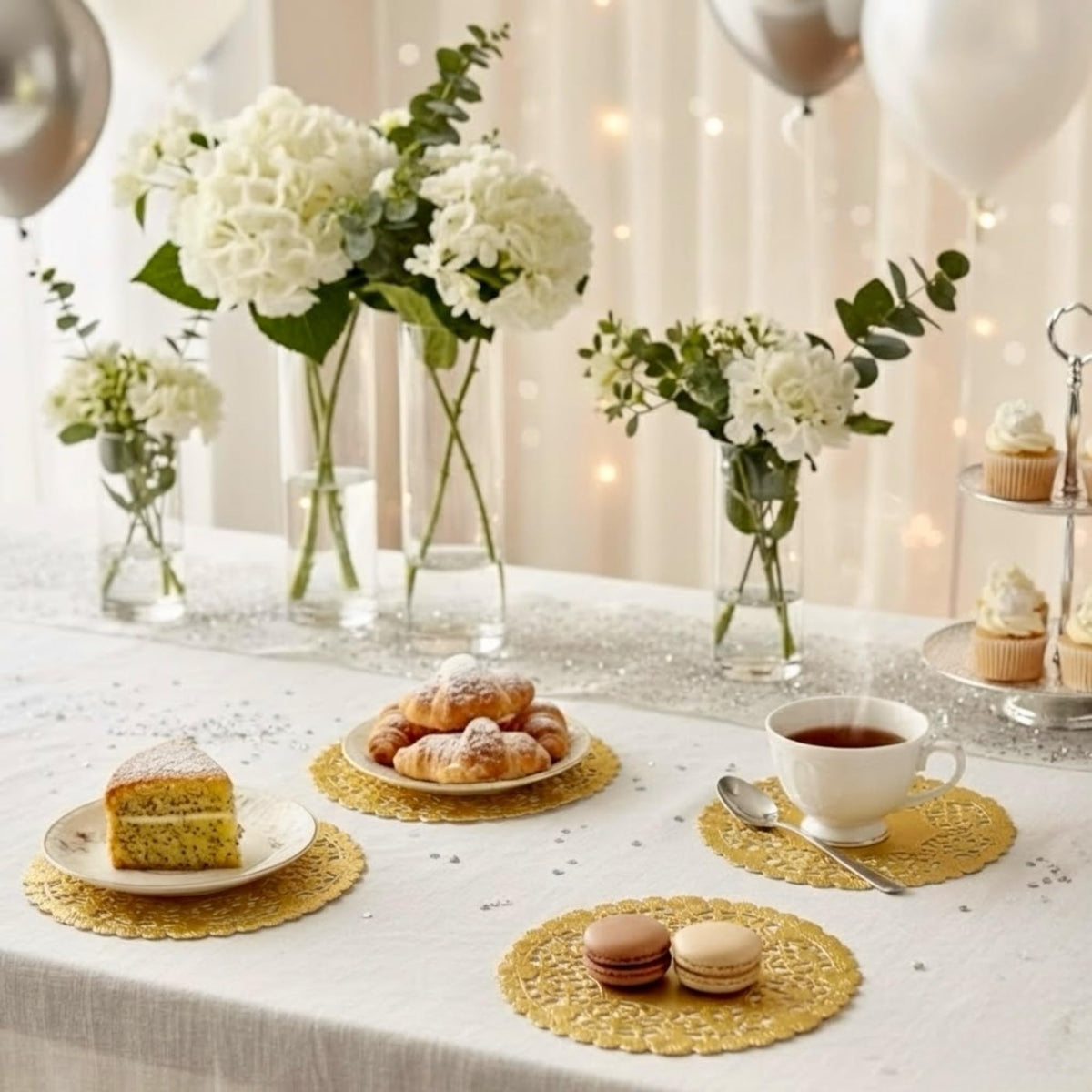 The Baker Celebrations Gold Foil 6-Inch Paper Lace Doilies – 100-Pack Decorative Round Placemats for Table Setting, Baking, Crafts – Made in Canada
