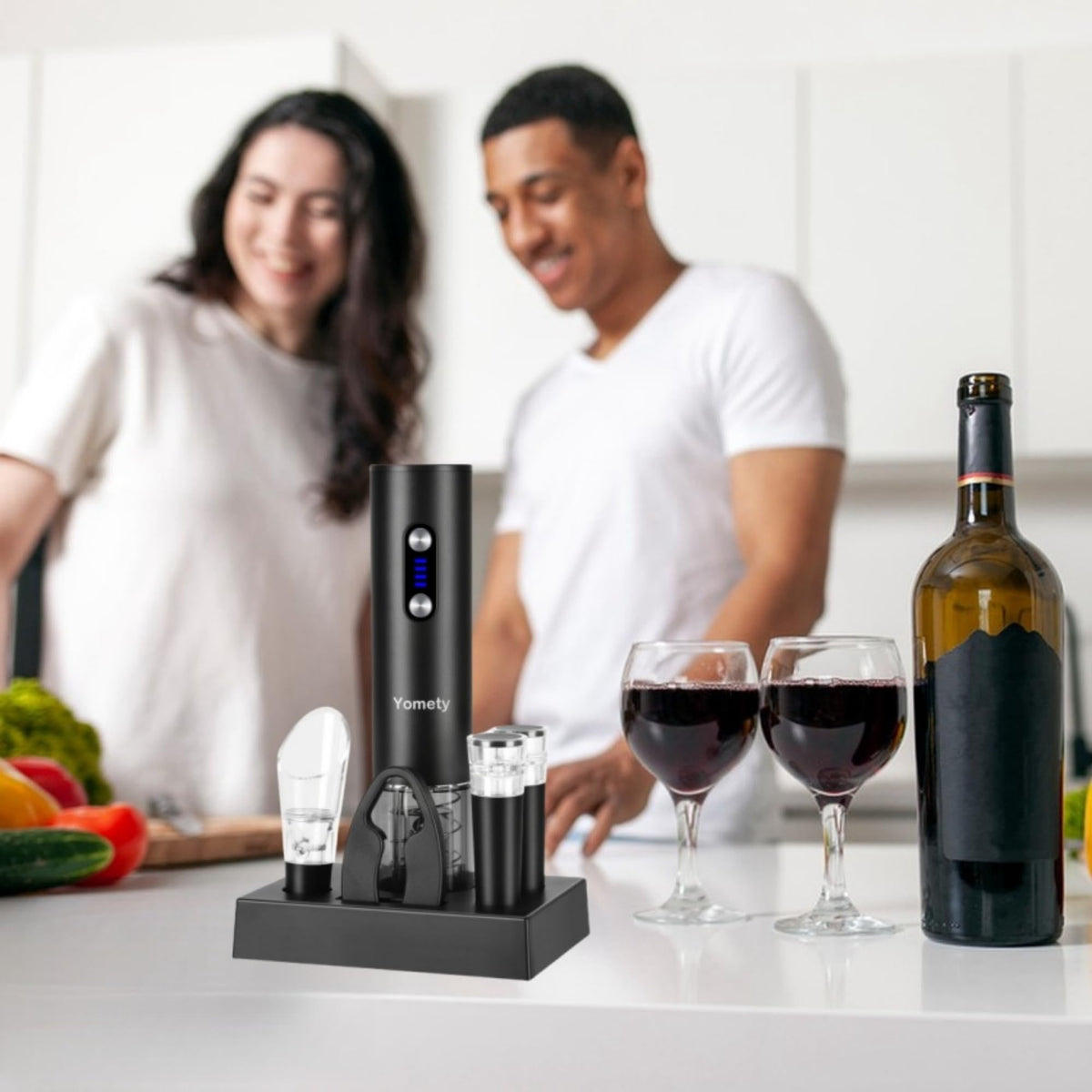 Electric Opener Set With Base, Accessories Including Rechargeable Corkscrew, Aerator, Stoppers and Foil Cutter - Perfect Gifts for Wine Lovers