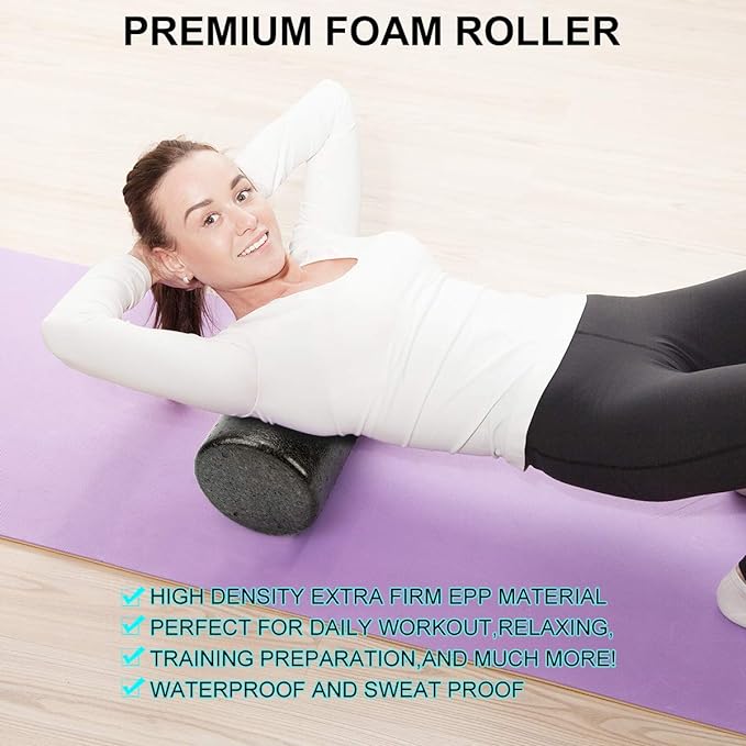 Foam Roller Set - High Density Back Roller, Muscle Roller Stick,2 Foot Fasciitis Ball, Stretching Strap, Massager Ball for Whole Body Physical Therapy & Exercise, Yoga, Back Pain, Leg, Deep Tissue