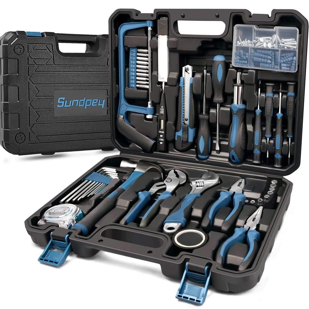 Sundpey Home Tool Kit 148-Pcs - Household Basic portable Hand Repair Tool Set with Case & Ratcheting Screwdriver & Hex Key & Pliers & Wrench & Voltage Tester & Water Pump Plier for Men Women