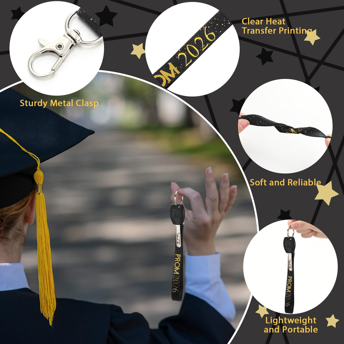 Knitgrip 24 Set Prom 2026 Graduation Party Favors Prom Lanyard Keychain Holder Class of 2026 Keychain with Cards Bags for College (Black)