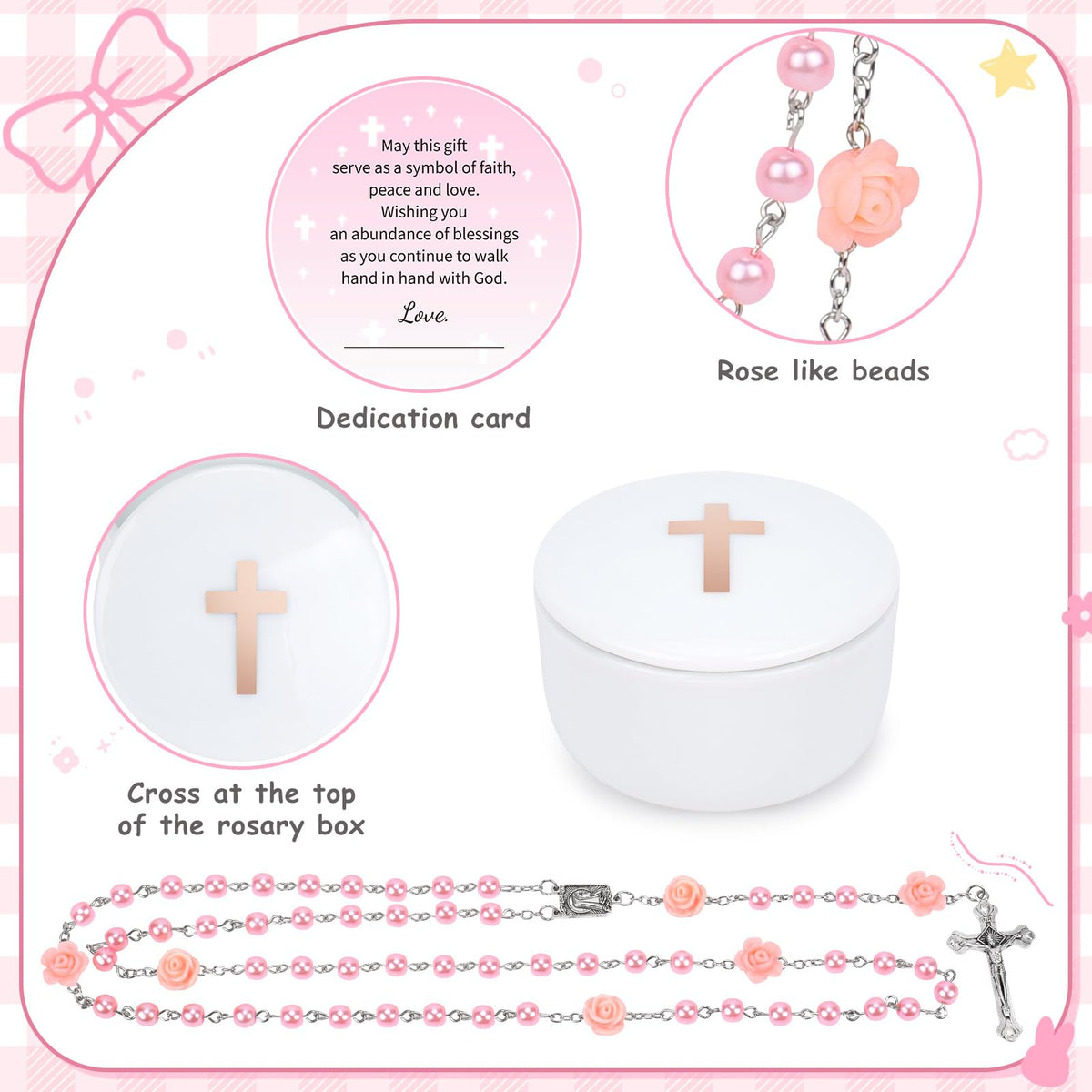 Baptism Gifts for Girl, Christening Gift Set for Baby Girls, Baby Dedication Gift, Includes Bunny Stuffed Animal, First Rosary Beads, Prayer Book, Keepsake Blanket, Catholic Baptism Gift Basket