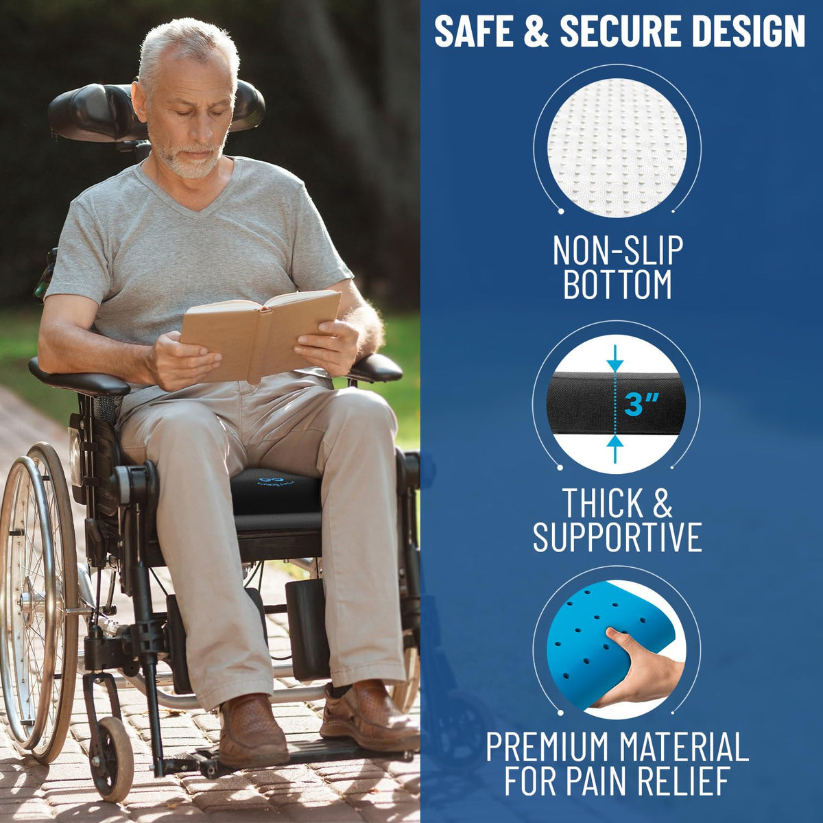 Everlasting Comfort Memory Foam Seat Cushion for Chair - Wheelchair Cushions for Tailbone Relief - Chair Cushion Covers for Pressure Sores - Ventilated Gel Seat Cushion for Chair, Seniors, & Adults