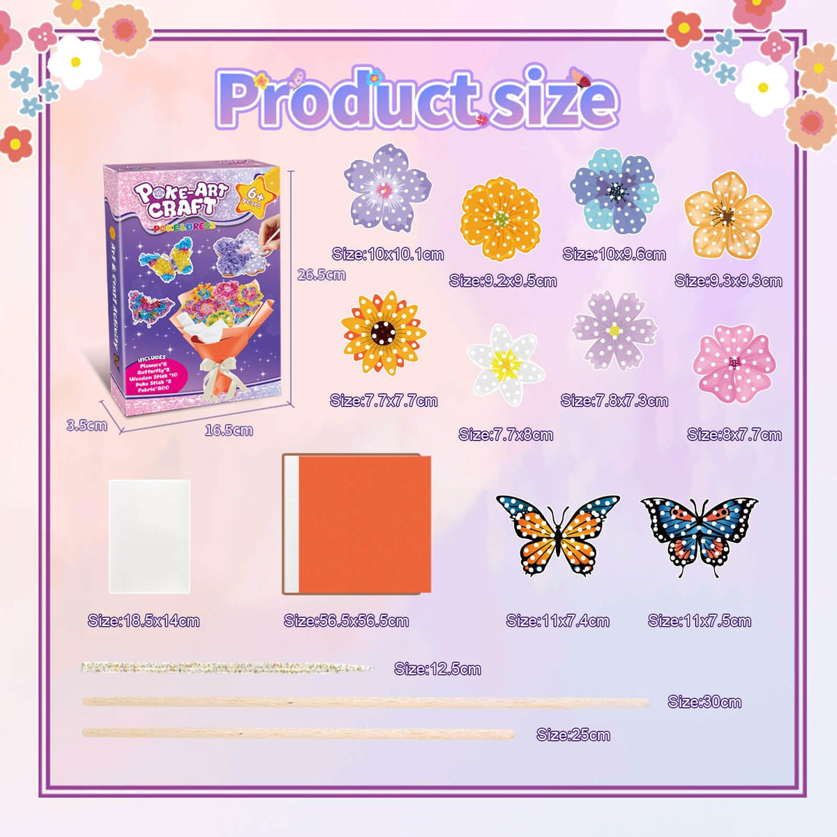 Britik Arts and Crafts for Kids Ages 8-12: Poke in Fun Art Kits for Girls, Poke Art Flower Bouquet Craft Kit, Fabric Arts for Kids DIY Flower Bouquet Kit Birthday Gift for Girls 8 9 10 11 12, Orange