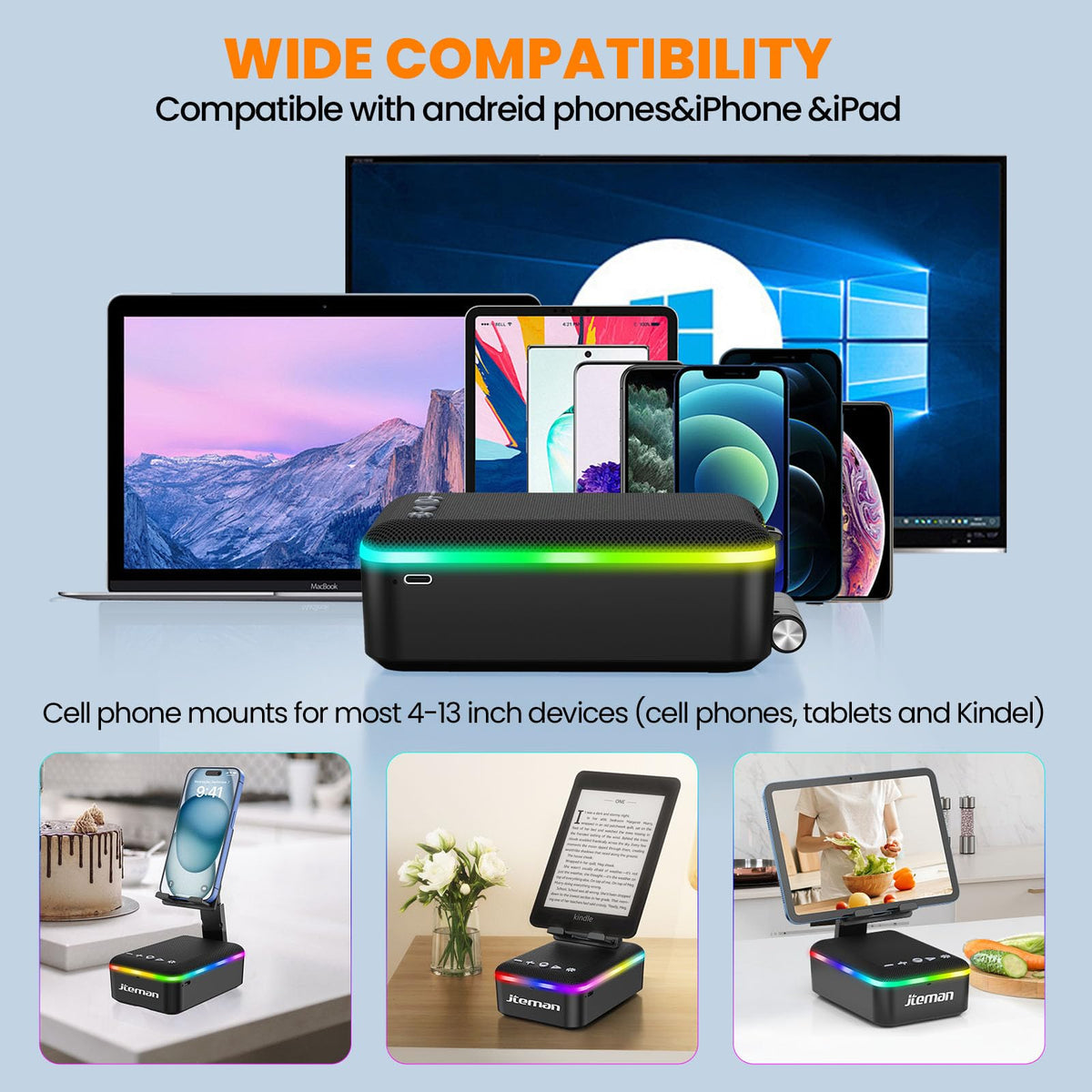 JTEMAN Gifts for Men Women,Cell Phone Stand with Bluetooth Speaker,LED Light,and Lanyard,Cool Tech Gadgets,Unique Birthday Gifts for Men Husband Mom Dad