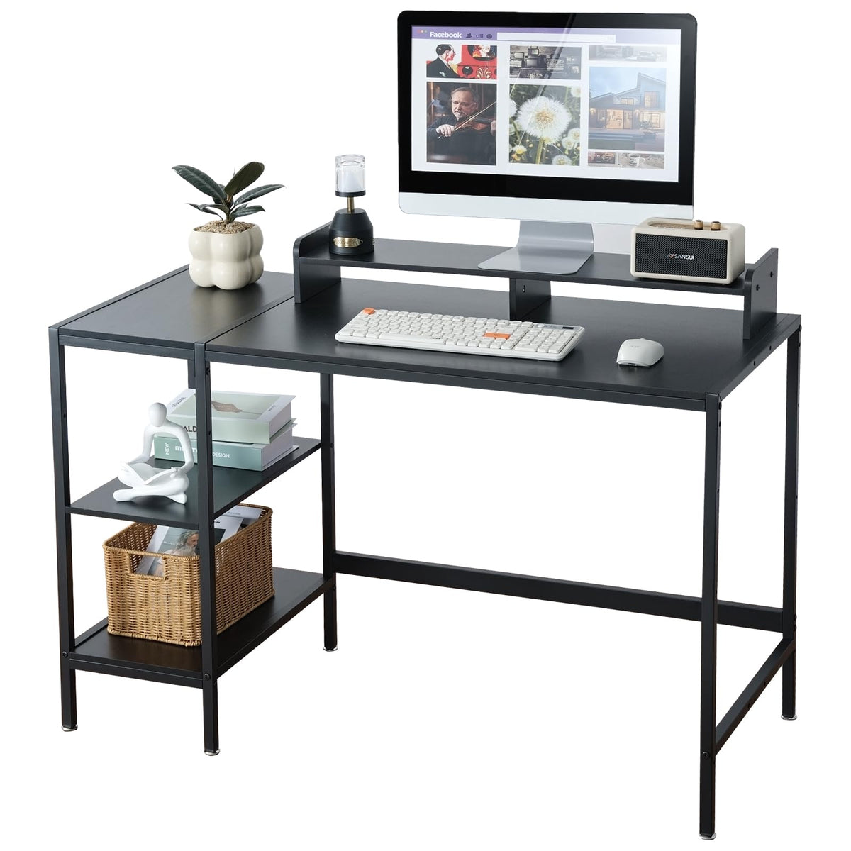 MINOSYS 47-inch Computer Desk with Storage Shelf - Your Ideal Black Gaming Desk for Bedrooms, Small Spaces, and Home Offices. This Modern Writing Desk is Perfectly Suited for PCs.