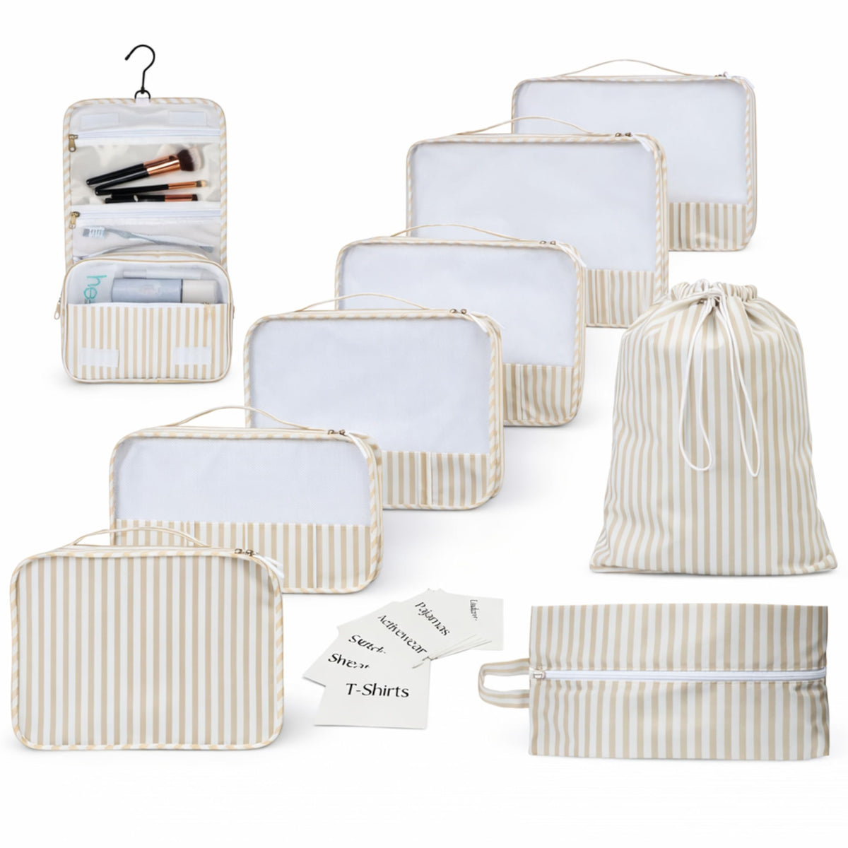 Foxy Traveler Packing Cubes Set – Cute Packing Cubes for Travel, Luggage Organizer Bags for Suitcase, For Kids & Family, Floral, Neutral & Aesthetic Travel Organizer Set -Stripe