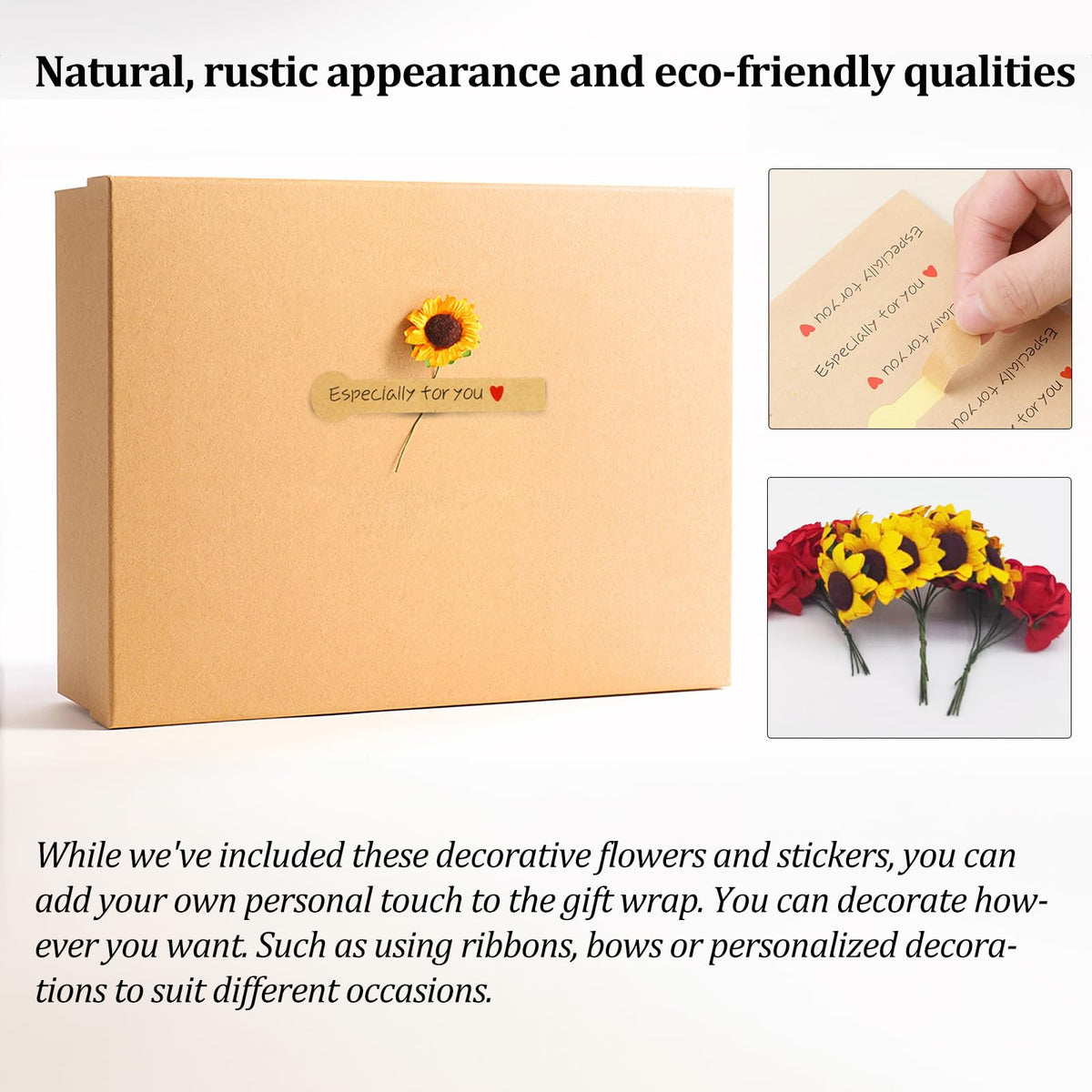 Giftilious Gift Boxes with Lids for Presents, Set of 6 Empty Gift Boxes, Natural and Rustic Kraft Gift Wrap Boxes, Versatile Gift Box for Christmas,Birthday, Anniversaries, Weddings and Any Occasion