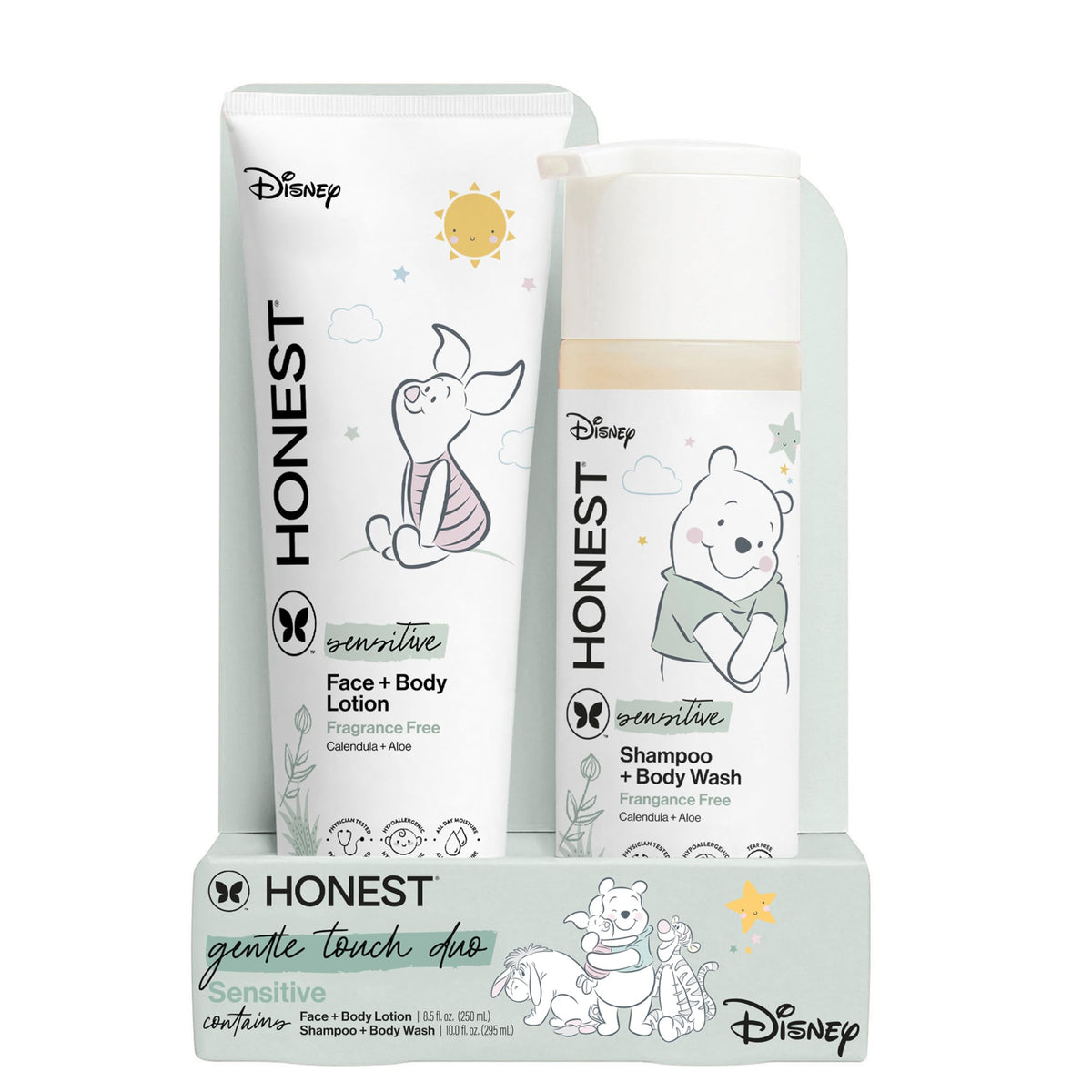 The Honest Company 2-in-1 Cleansing Shampoo and Body Wash, Face Lotion Bundle, Disney Design, Gentle for Baby, Dermatologist Tested, Sensitive Fragrance-Free, 18.5 fl oz