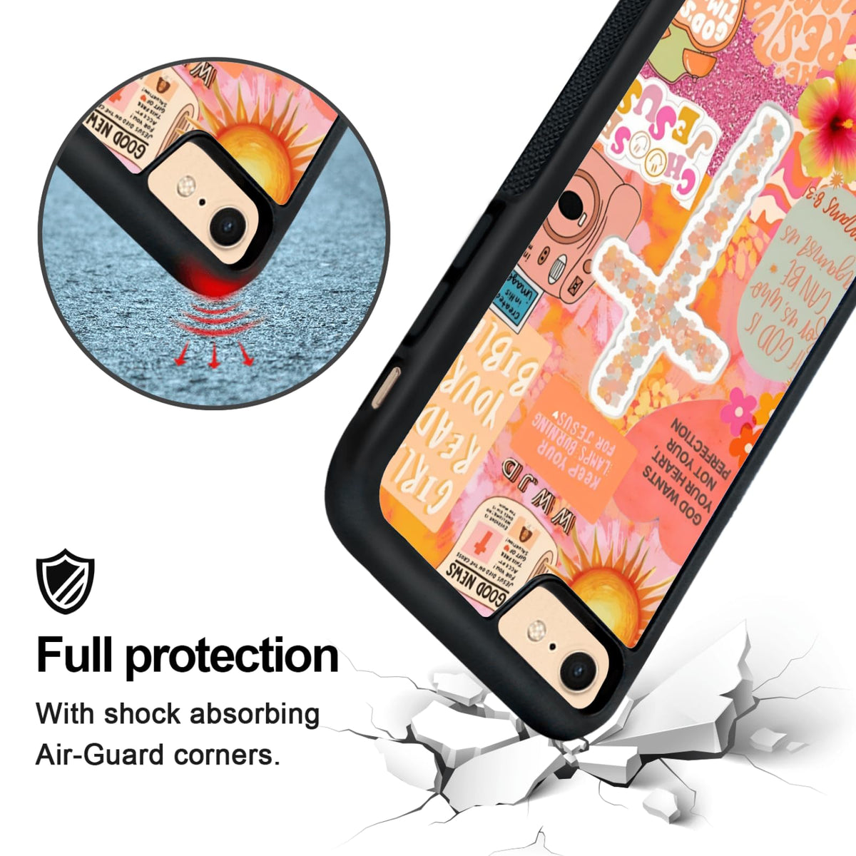 MMYAJT Classic Religious Sayings Christian Phone Case Fit for iPhone 7/8/SE — TPU Orange Aesthetic Cross God Jesus Phone Cover Gift for Boy Girl Men Women