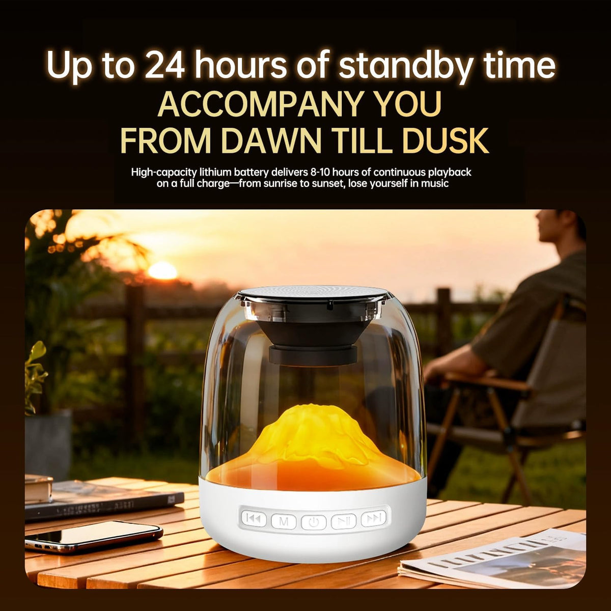 AOBOO 360-Degree 24-Hour Bluetooth Wireless Speaker Subwoofer Bass, Stereo Surround, Music Rhythm Lighting Atmosphere