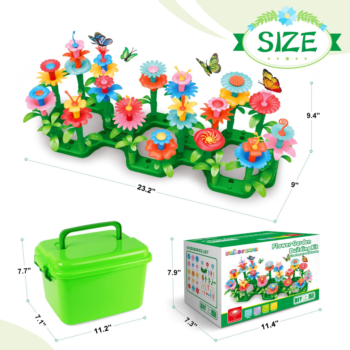 SpringFlower Toys for Girls 3 4 5 6 7 Years Old, Flower Garden Building Kit with Storage case,Educational STEM Toy and Preschool Garden Play Set for Toddlers, for Kids,148pcs