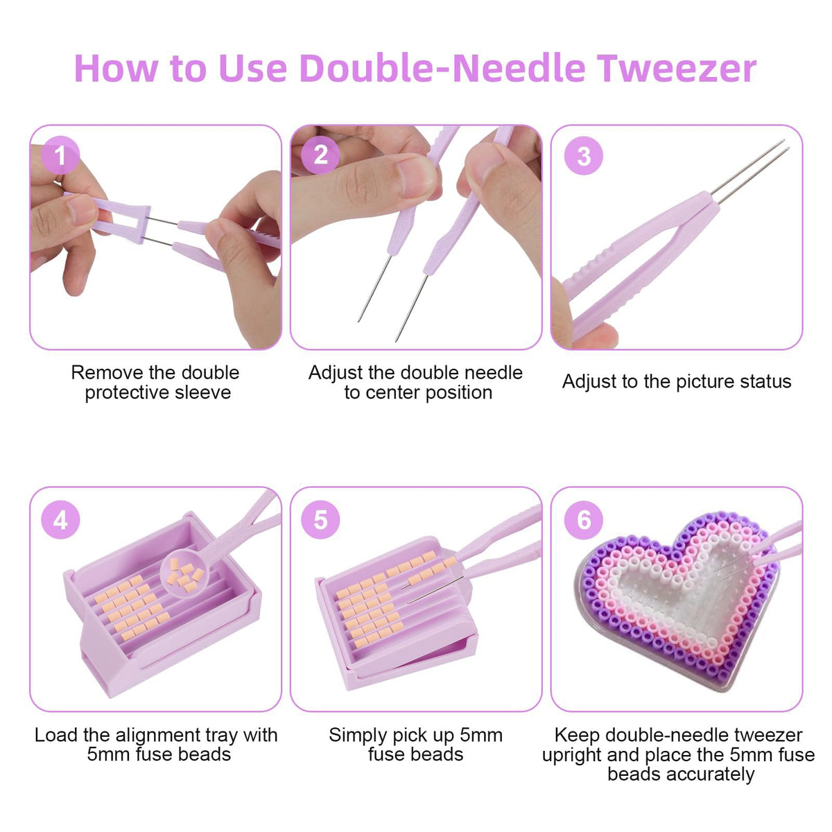 MVRPOWER Bead Kit for Perler with 5mm Beads Storage Box, Double-Needle Tweezer & Aligner Tray for Effortless Crafting